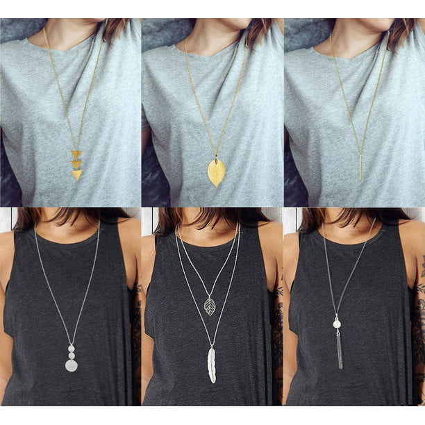 Long Tassel Necklace Lariat Chain Necklace Y Pendant Necklace Set Chic Jewelry for Women Teens Girls 